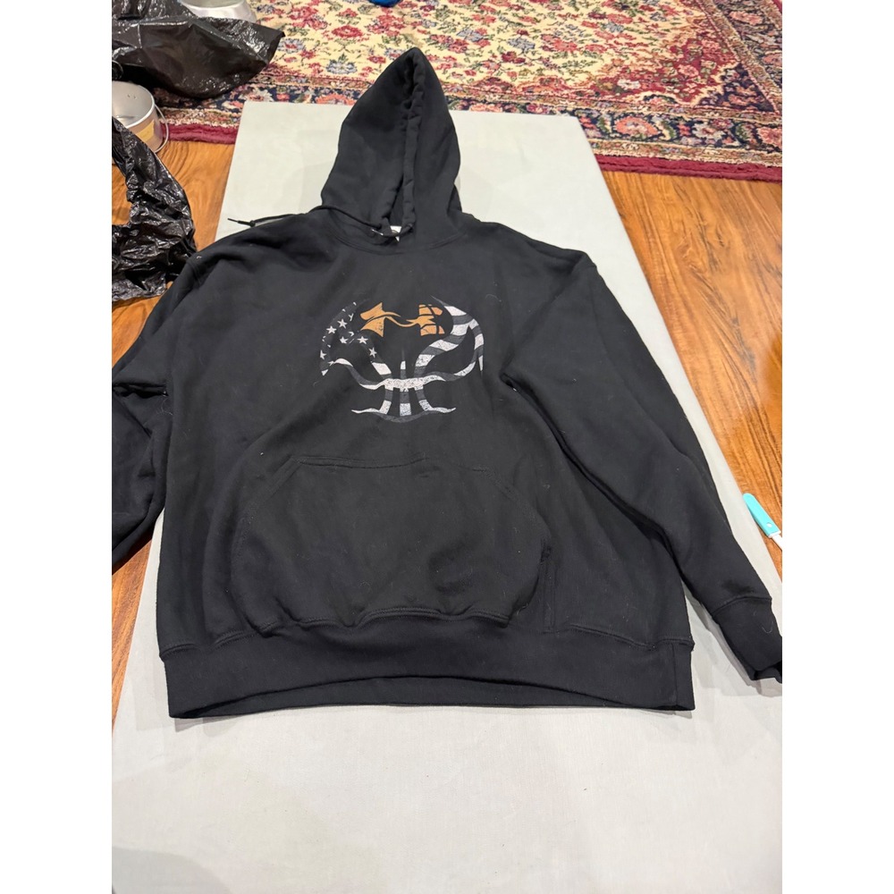 Patriotic Mens Gildan Graphic Hoodie Size L Black Pullover Sweatshirt